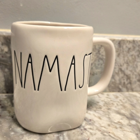 Rae Dunn "Namaste" White Ceramic Mug Black Letters Yoga "I Bow To You" - Picture 1 of 4